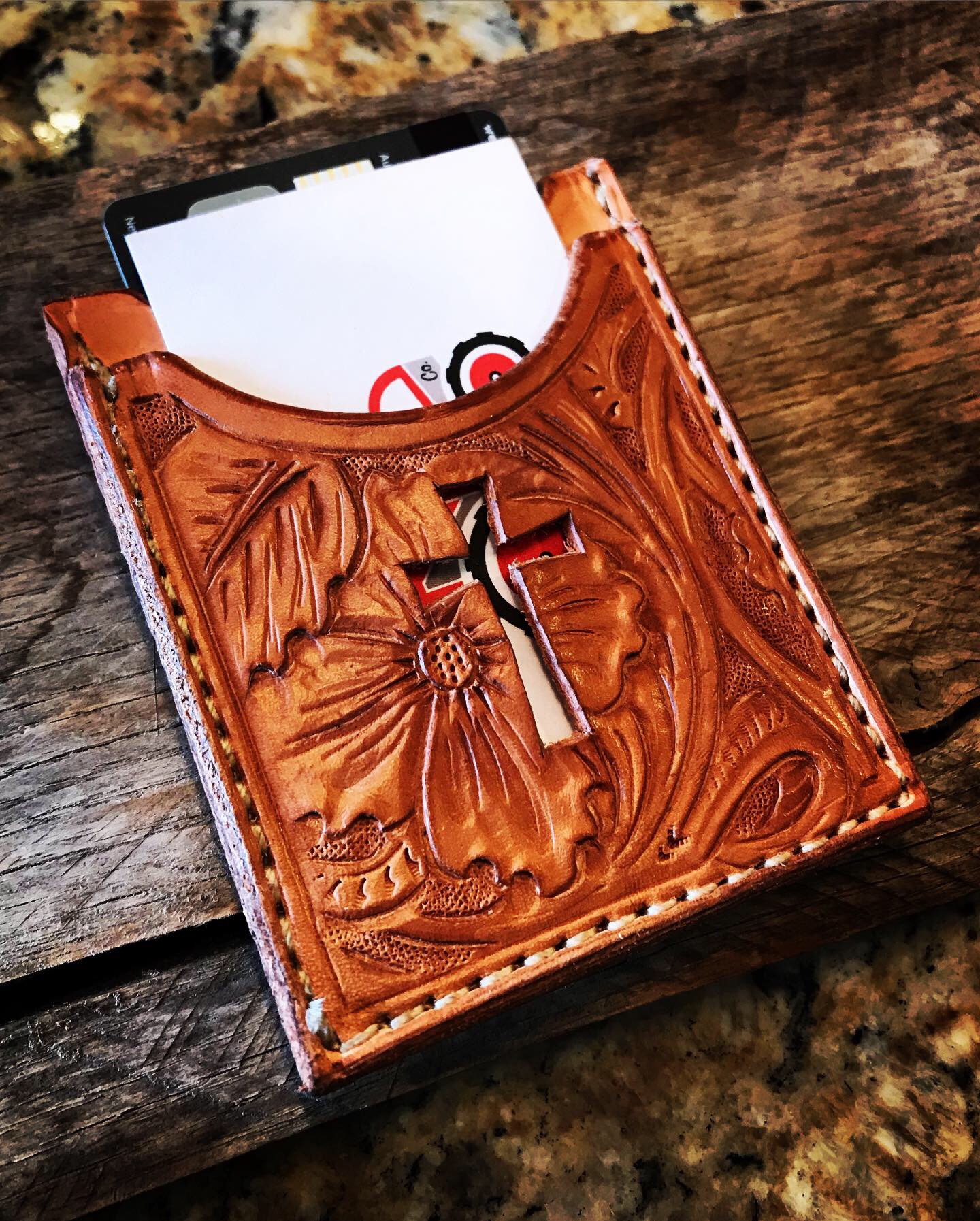 Carved Slim Leather Wallet